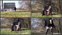 Pretty blonde in thigh boots pees near busy road