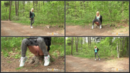 Pretty blonde squats and pees on woodland path