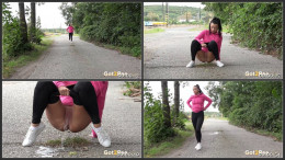 Cute Dafne squats to piss in the road