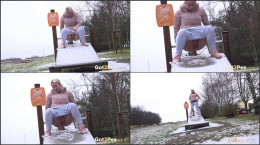 Licky Lex squats and melts the snow with pee