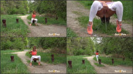 Redhead Dafne squats to piss on woodland path