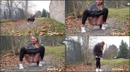 Claudia Macc squats and pees on the ground