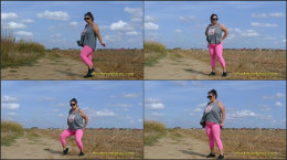 Fat Brunette With Sunglasses Pee In Her Tights On A Dirt Road