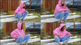 Girl With A Hoodie Pee Trough Her Jeans