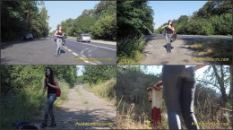 Skinny Brunette Hitchhiking With Her Bladder Full