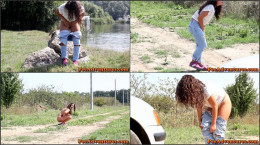 Trying To Pee On A Rock Changing Her Clothes Outdoor Trying To Pee Squatting