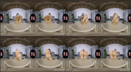 Horny chick with dark hair Petra oiling up her magnificent feet over her cream stockings in virtual