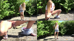 Pretty blonde squatting to pee by the river 720p