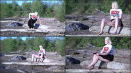 Pretty blonde squatting to pee in the countryside 720p