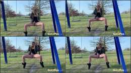 Naughty Claudia Macc pees while sitting on a swing
